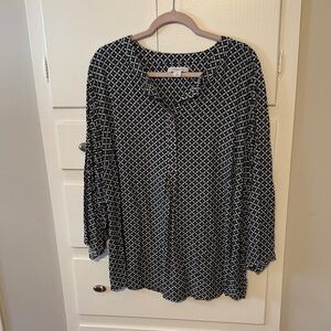 Liz Claiborne Teal and White Patterned Button Down Shirt 3X